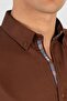 Men's Slim Fit Slim Fit Long Sleeve Cotton Oxford Texture Brown Button Lapel Shirt - 4