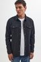 Slim Fit Long Sleeve Sports Lapel Wash Double Pocket Dobby Denim Jeans Black Men's Shirt - 5