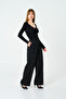 Women's Black Striped Double Pleated Trousers - 2