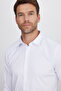 Slim Fit Long Sleeve Lycra Plain Stretch White Men's Shirt - 2