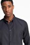 Men's Slim Fit Long Sleeve Cotton Oxford Fabric Navy Button-Down Collar Shirt - 3