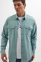 Slim Fit Long Sleeve Sports Lapel Washed Double Pocket Dobby Denim Jeans Mint Men's Shirt - 4