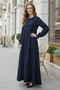 Ribbed Detailed Hijab Dress Navy Blue 2207 - 3