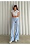 Women's Blue Striped Cotton Loose Pants - 3