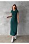 Women's Green Crew Neck Stretchy Long Dress