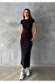 Women's Black Crew Neck Flexible Long Dress