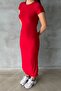 Women's Red Crew Neck Stretchy Long Dress - 5