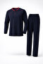 Men's Interlock Comfortable Fit Zero Collar High Quality Cotton Pajama Set 16670 - 4