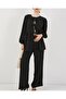 Women's Lace-Up Front Tunic Pants Double Set 6744 - Black - 2