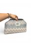 Secret Scholarship Clutch Hand/Shoulder Bag Zigzag Patterned Gray Leather Detailed Light Blue Shades