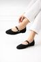 Women's Black Tweed Fabric Single Strap Buckle Classic Casual Ballerinas |   Casual Shoes