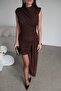 Padded High Neck Asymmetrical Detailed Maxi Long Premium Draped Dress - 3