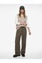 Wide Leg Baggy Fabric Trousers with Pockets, Pile Detail, Belt, and Wide Legs
