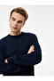 Long Sleeve Crew Neck Hair Knit Textured Knitwear Sweater - 2
