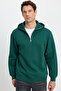 Unisex Relax Fit Relax Cut Cotton Fleece Inside Half Zipper Khaki Hooded Sweatshirt