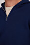 Unisex Relax Fit Comfortable Cut Cotton Fleece Inside Half Zipper Navy Blue K Hooded Sweatshirt - 4