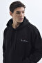 Unisex Oversize Wide Cut Cotton Soft Textured Fleece Inside Printed Black Hooded Sweatshirt - 3
