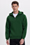 Unisex Relax Fit Comfortable Cut Cotton Fleece Inside Half Zipper Green K Hooded Sweatshirt - 3