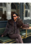 Women's Premium Quality Shawl Collar Faux Fur Coat Bitter Brown