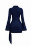 Navy Blue Women’s Mock Neck Buckle Detail Belted Shaping / Sculpting Fit Mini Design Dress - 2