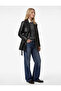 Long Sleeve Faux Leather Trench Coat with Pocket Belt Detail - 2