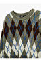 Long Sleeve Crew Neck Diamond Patterned Sweater - 5