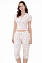 Women's 2027-7 lycra crop top capri short sleeve set - 2