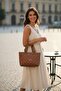 Women's Tan Waterproof Quilted Shoulder & Handbag – 3 Compartments Long Strap (30X25X12 cm)