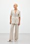 Wide Leg Linen Trousers - Stone - 4
