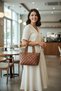 Women's Tan Waterproof Quilted Shoulder & Handbag – 3 Compartments with Long Strap (30X19X12 cm)