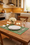 Green Floral Petibor Form Stain-Resistant Fabric Placemat Set for 6 People - 3