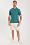 Men's Slim Fit Slim Fit Cotton Soft Textured Cool Fabric Plain Pique Green Polo Neck T-Shirt - 4