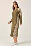 Women's Khaki Printed Zippered Women's Overcoat Dm452 - 2