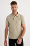 Men's Slim Fit Slim Fit Cotton Soft Textured Cool Holding Fabric Plain Pique Beige Polo Collar T-Shirt - 2