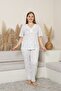 Women's Plus Size Lace Collar Short Sleeve Bamboo Pajama Set - 2