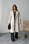 Women's Beige Belted Pocketed Lined Raglan Sleeve Long Cashmere Coat Nbg120 - 3