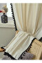 Linen Bohemian Beige Background Curtain Black Tufted Vintage Bohemian Design - 7