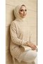 Women's Seasonal Loose Crew Neck Embroidered Striped Hijab Tunic Sports Model Seasonal Tunic - 5