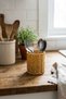 ®   Round Wicker Textured Plastic Rattan Spoon & Fork Holder – Self-Holding with Hanger
