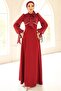 Yoryo Silk Crepe Combination Hijab Evening Dress with Lace and Pearl Detailing Bordo 1685 - 3