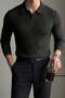 Black Men's Polo Neck Ribbed Knitwear Sweater