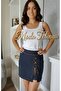 Lace-Up Lycra Denim Look Denim Shorts Skirt - 2