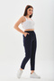 Women's Navy Blue Elastic Waist Pocket Carrot Trousers - 2