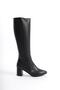 Sekom Black Genuine Leather Thick Heeled Women's Boots - 5