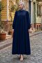 Buttoned Front Eva Hijab Dress Navy Blue Hm2757 - 2
