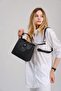 Women's Embossed Printed Lock Detailed Vegan Shoulder and Hand Bag Jpm4002 Black - 2