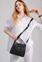Women's Embossed Printed Lock Detailed Vegan Shoulder and Hand Bag Jpm4002 Black - 3