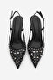 Women's Stiletto Pointed Toe Studded Troc Open Back Classic Heeled Shoes Rofen Black - 8