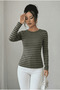 Women's Striped Crew Neck Long Sleeve Basic T-Shirt-Blouse, Relaxed Fit - 4