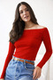 Women's Boat Neck Ribbed Knit Blouse – Long Sleeve Flexible Fit Top - 4
